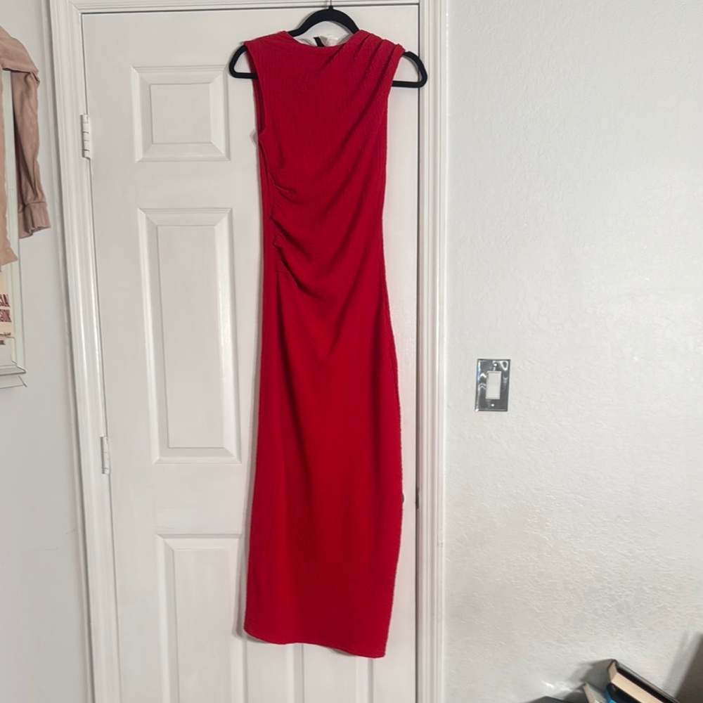 Divided Red Ruched One Shoulder Cocktail Dress